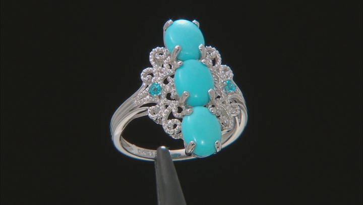 Blue Sleeping Beauty Turquoise Rhodium Over Silver Ring .07ctw Video Thumbnail