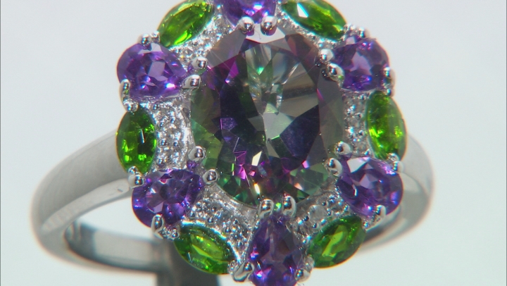 Mystic Fire(R) Green Topaz Rhodium Over Silver Ring 4.25ctw Video Thumbnail