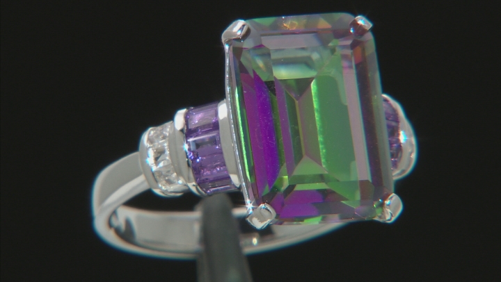Multi Color Quartz Rhodium Over Sterling Silver Ring 6.77ctw Video Thumbnail