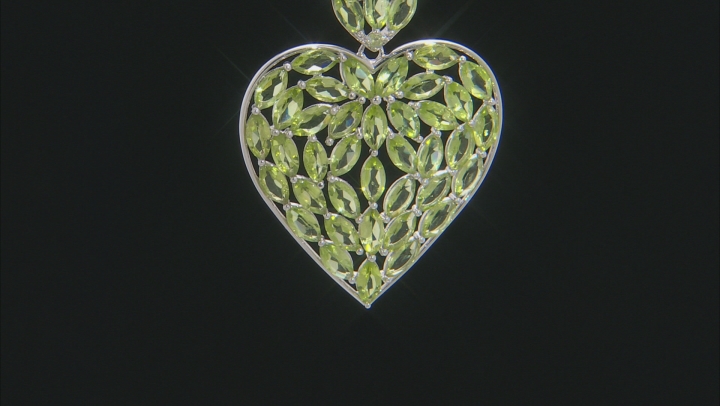 Green Peridot Rhodium Over Silver Heart Shape Pendant With Chain 22.22ctw Video Thumbnail