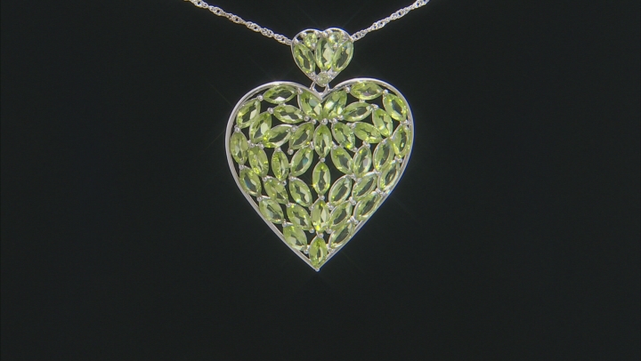Green Peridot Rhodium Over Silver Heart Shape Pendant With Chain 22.22ctw Video Thumbnail