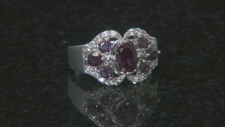 Blue Lab Created Alexandrite Rhodium Over Silver Ring 1.93ctw Video Thumbnail