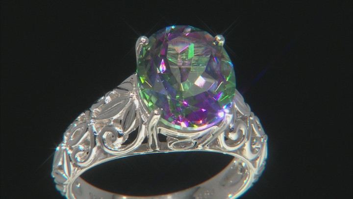 Mystic Fire(R) Green Topaz Rhodium Over Silver Ring 4.96ct Video Thumbnail
