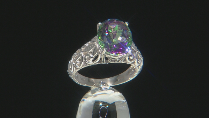 Mystic Fire(R) Green Topaz Rhodium Over Silver Ring 4.96ct Video Thumbnail