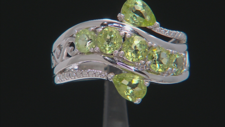 Green Peridot Rhodium Over Silver Bypass Ring 1.74ctw Video Thumbnail