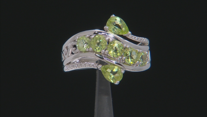 Green Peridot Rhodium Over Silver Bypass Ring 1.74ctw Video Thumbnail