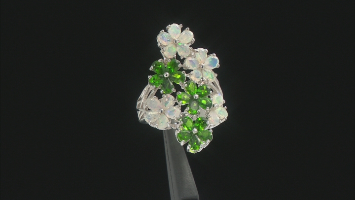Multi-color  Ethiopian opal rhodium over sterling silver floral ring 3.42ctw Video Thumbnail