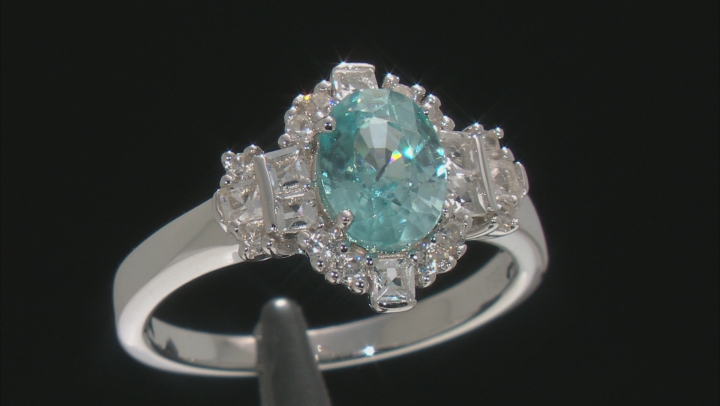 Blue zircon rhodium over sterling silver ring 2.22ctw Video Thumbnail