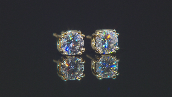 Moissanite 14k Yellow Gold Over Sterling Silver Stud Earrings 1.00ctw DEW Video Thumbnail