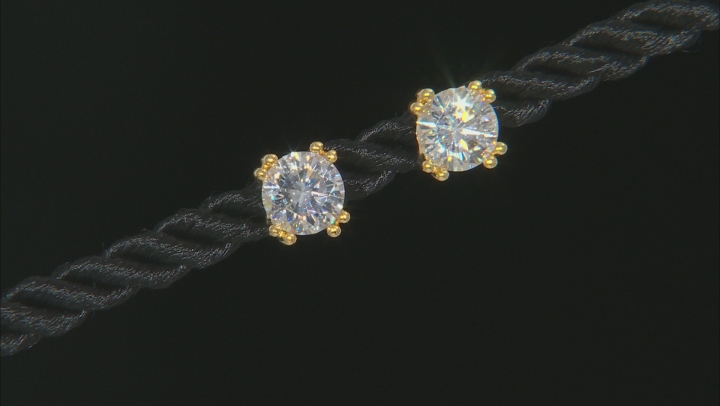 Moissanite Fire® 2.00ctw DEW Round 14k Yellow Gold Over Sterling Silver Earrings Video Thumbnail