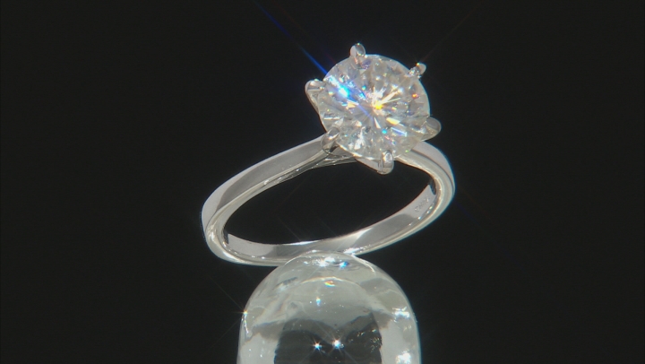 Moissanite Platineve Solitaire Ring 3.10ct DEW Video Thumbnail