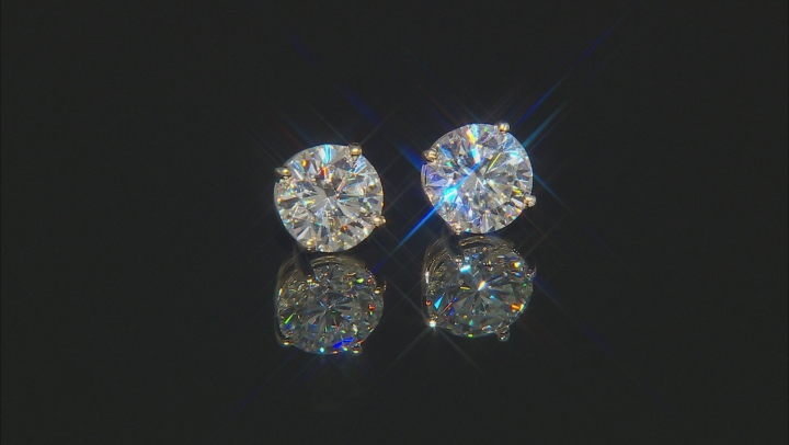 Moissanite Fire™ 3.80ctw Diamond Equivalent Weight Round, 14k Yellow Gold Stud Earrings. Video Thumbnail