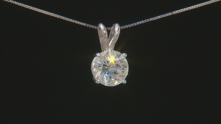 Moissanite Fire® 2.20ct DEW Round 14k White Gold Pendant With 18 inch Baby Box Chain Video Thumbnail