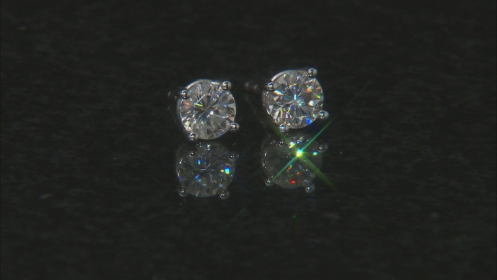 Moissanite 10k White Gold Stud Earrings 1.00ctw DEW. Video Thumbnail