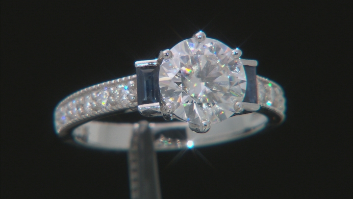 Moissanite And Blue Sapphire 14k White Gold Ring   2.18ctw DEW. Video Thumbnail