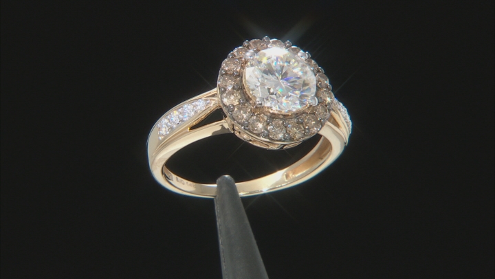 Moissanite and champagne diamond 14k yellow gold ring 2.60ctw DEW. Video Thumbnail