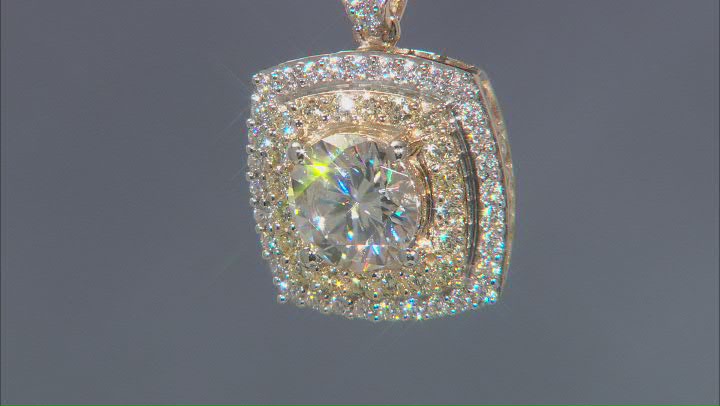 Moissanite and natural yellow diamond 10K yellow gold pendant 2.69ctw DEW Video Thumbnail