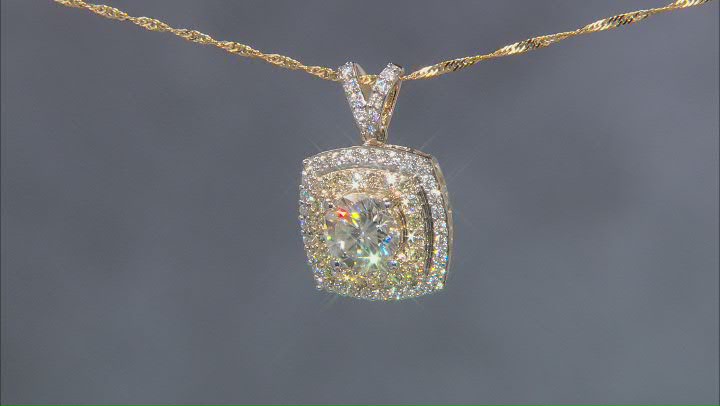 Moissanite and natural yellow diamond 10K yellow gold pendant 2.69ctw DEW Video Thumbnail