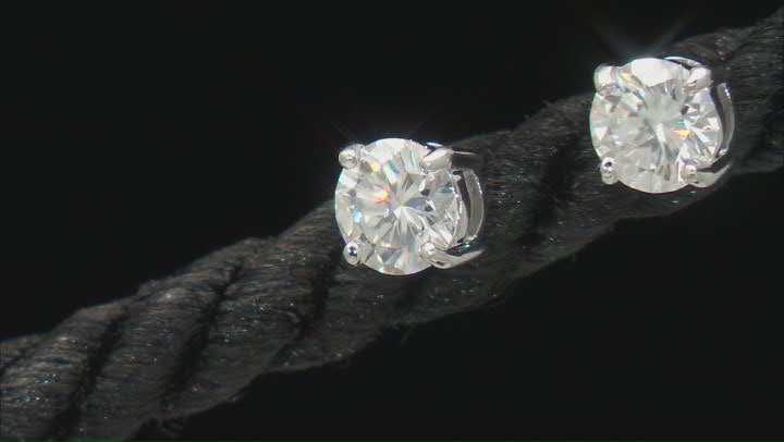 Moissanite 14k White Gold Stud Earrings 1.00ctw DEW. Video Thumbnail