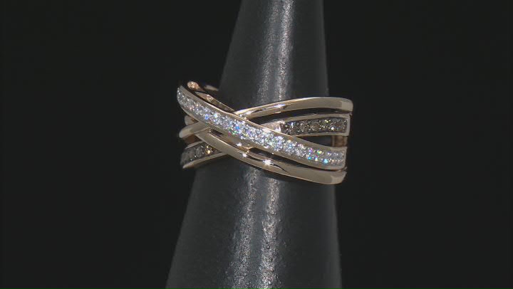 Moissanite And Champagne Diamond 10k Yellow Gold Crossover Ring .67ctw DEW Video Thumbnail