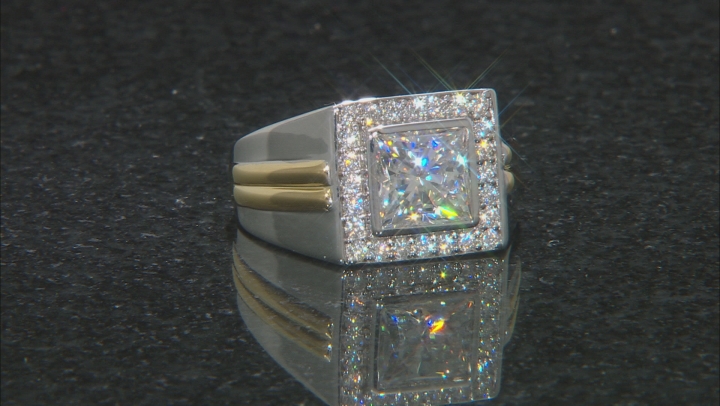 Moissanite Fire® 3.58ctw DEW Platineve™ And 14k Yellow Gold Over Platineve Mens Ring Video Thumbnail