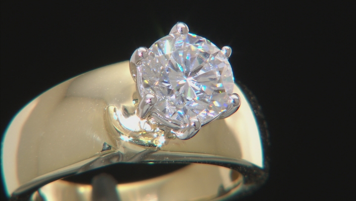 Moissanite Ring 14k Yellow Gold Over Silver 1.90ct DEW. Video Thumbnail