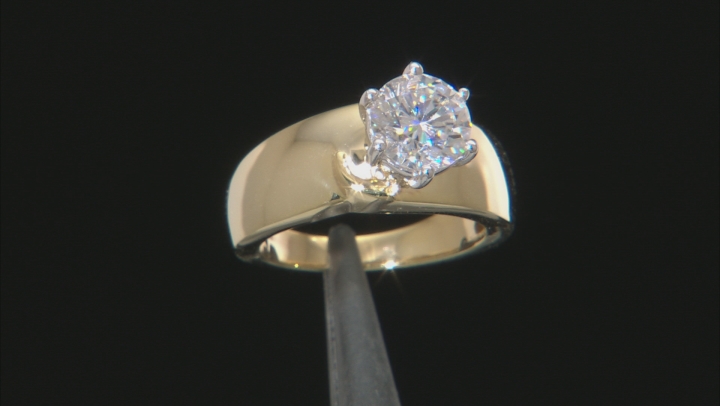 Moissanite Ring 14k Yellow Gold Over Silver 1.90ct DEW. Video Thumbnail