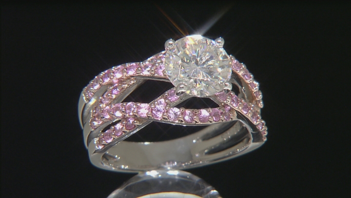 Moissanite And Pink Sapphire Platineve Ring 1.90ctw DEW Video Thumbnail