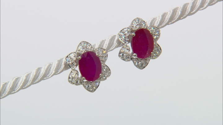 Red Ruby Rhodium Over 10k White Gold Earrings 3.28ctw Video Thumbnail