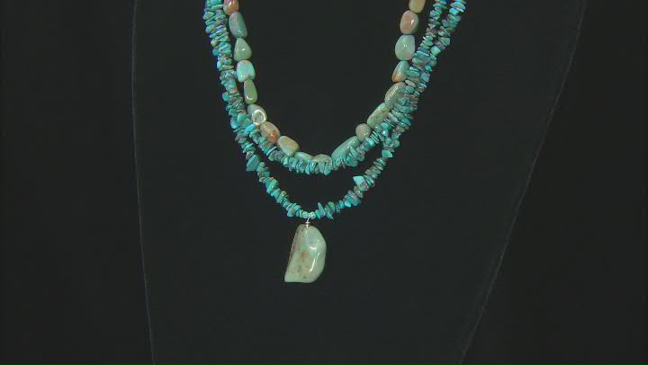 Multicolor Kingman Turquoise Rhodium Over Sterling Silver 3-Strand Necklace Video Thumbnail
