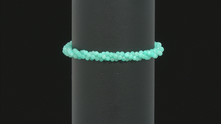 Green Amazonite Rhodium Over Sterling Silver Twisted Bracelet.