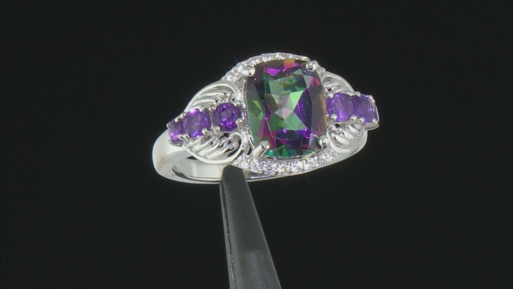 Mystic Fire® Green Topaz Rhodium Over Silver Ring 4.20ctw Video Thumbnail
