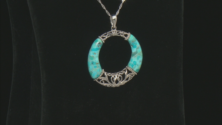 Blue Turquoise Rhodium Over Sterling Silver Pendant With Chain Video Thumbnail