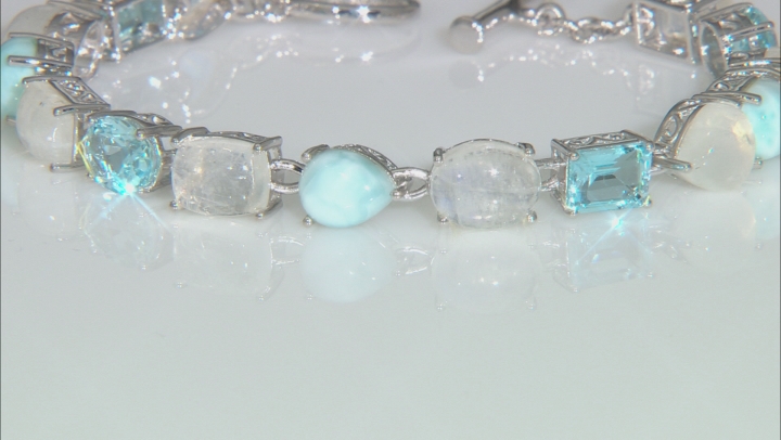 Multi-Color Multi-gemstones Rhodium Over Sterling Silver Tennis Bracelet 7.16ctw Video Thumbnail