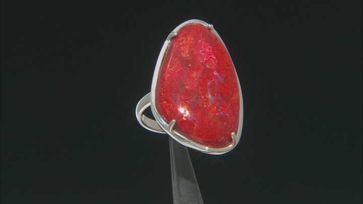 Red Sponge  Coral Rhodium Over Sterling Silver Solitaire Ring Video Thumbnail