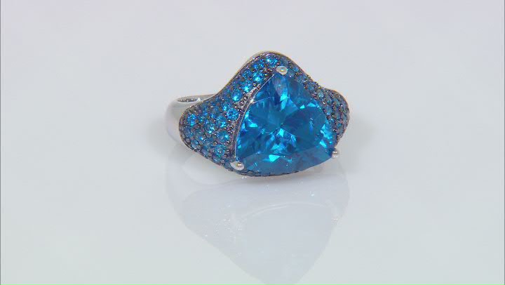 Blue Lab Created Spinel Rhodium Over Sterling Silver Ring 6.45ctw Video Thumbnail