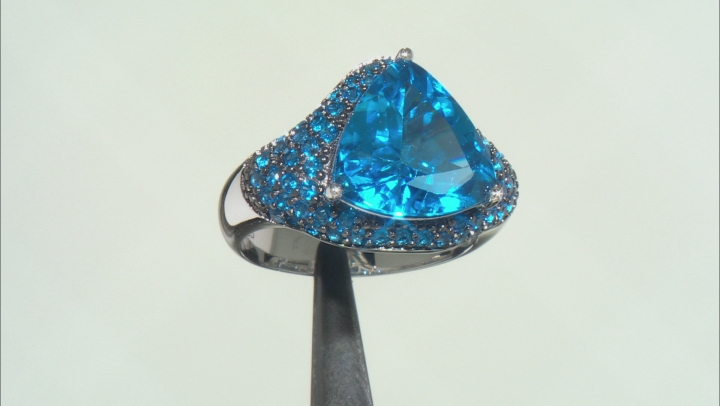 Blue Lab Created Spinel Rhodium Over Sterling Silver Ring 6.45ctw Video Thumbnail
