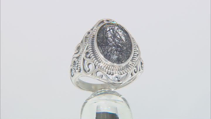 Black Tourmalinated Quartz Rhodium Over Silver Ring 5.10ct Video Thumbnail
