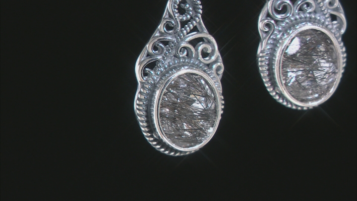Black Tourmalinated Quartz Rhodium Over Silver Earrings 4.25ctw