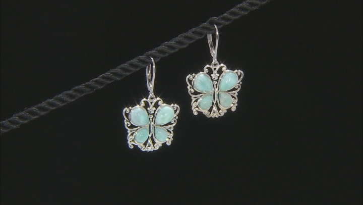 Blue Larimar Rhodium Over Silver Butterfly Earrings Video Thumbnail
