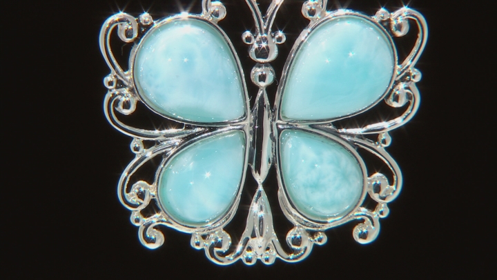 Blue Larimar Rhodium Over Silver Butterfly Pendant With Chain Video Thumbnail