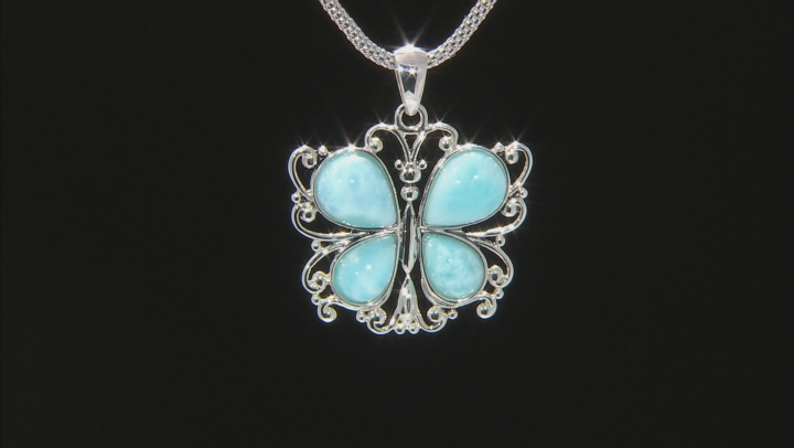 Blue Larimar Rhodium Over Silver Butterfly Pendant With Chain Video Thumbnail
