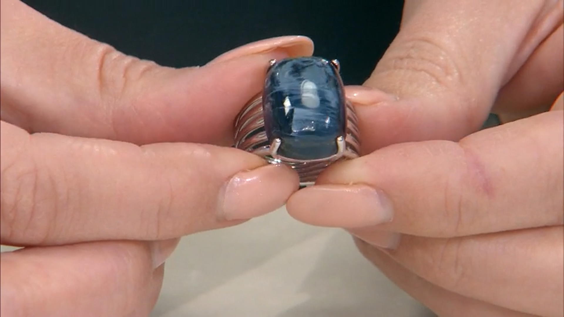 Blue Pietersite Rhodium Over Sterling Silver Solitaire Ring Video Thumbnail