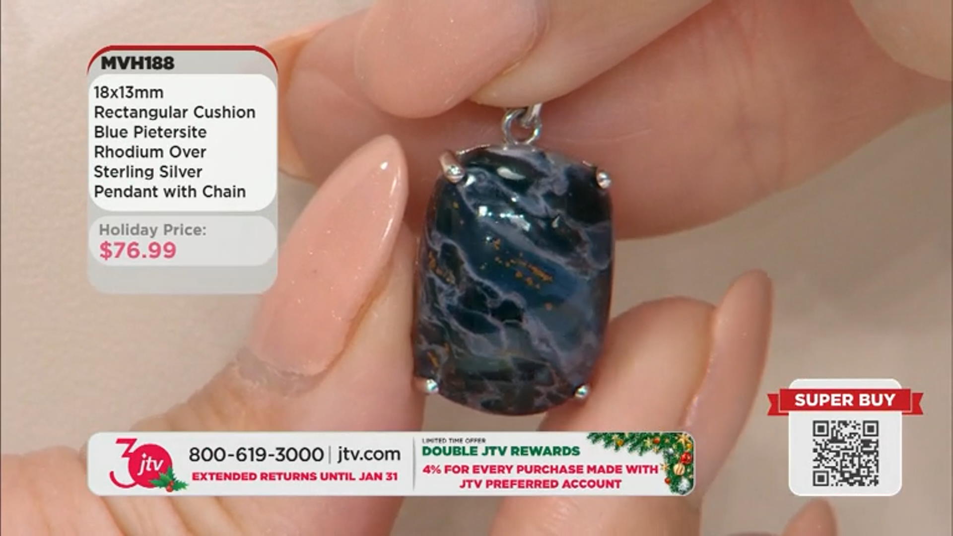 Blue Pietersite Rhodium Over Silver Pendant With Chain Video Thumbnail