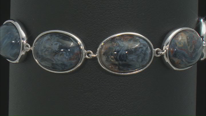 Blue Pietersite Rhodium Over Sterling Silver Bracelet Video Thumbnail