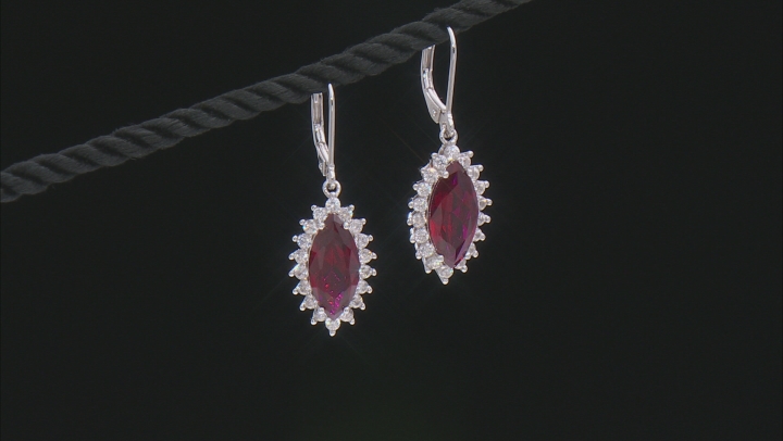 Red Lab Created Ruby Rhodium Over Silver Earrings 6.98ctw Video Thumbnail