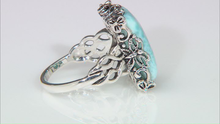 Blue Larimar Sterling Silver Solitaire Ring Video Thumbnail