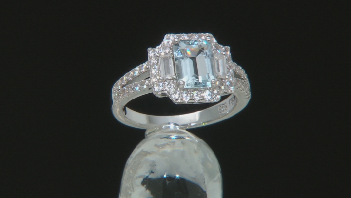 Blue Aquamarine Rhodium Over Sterling Silver Ring 2.12ctw Video Thumbnail