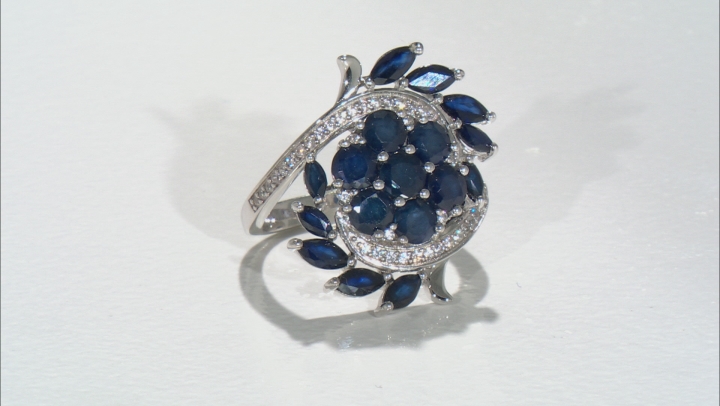 Blue Sapphire Rhodium Over Sterling Silver Ring 3.72ctw Video Thumbnail
