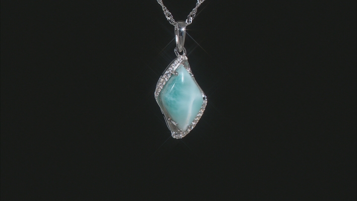 Blue Larimar Rhodium Over Sterling Silver Pendant With Chain 0.10ctw Video Thumbnail